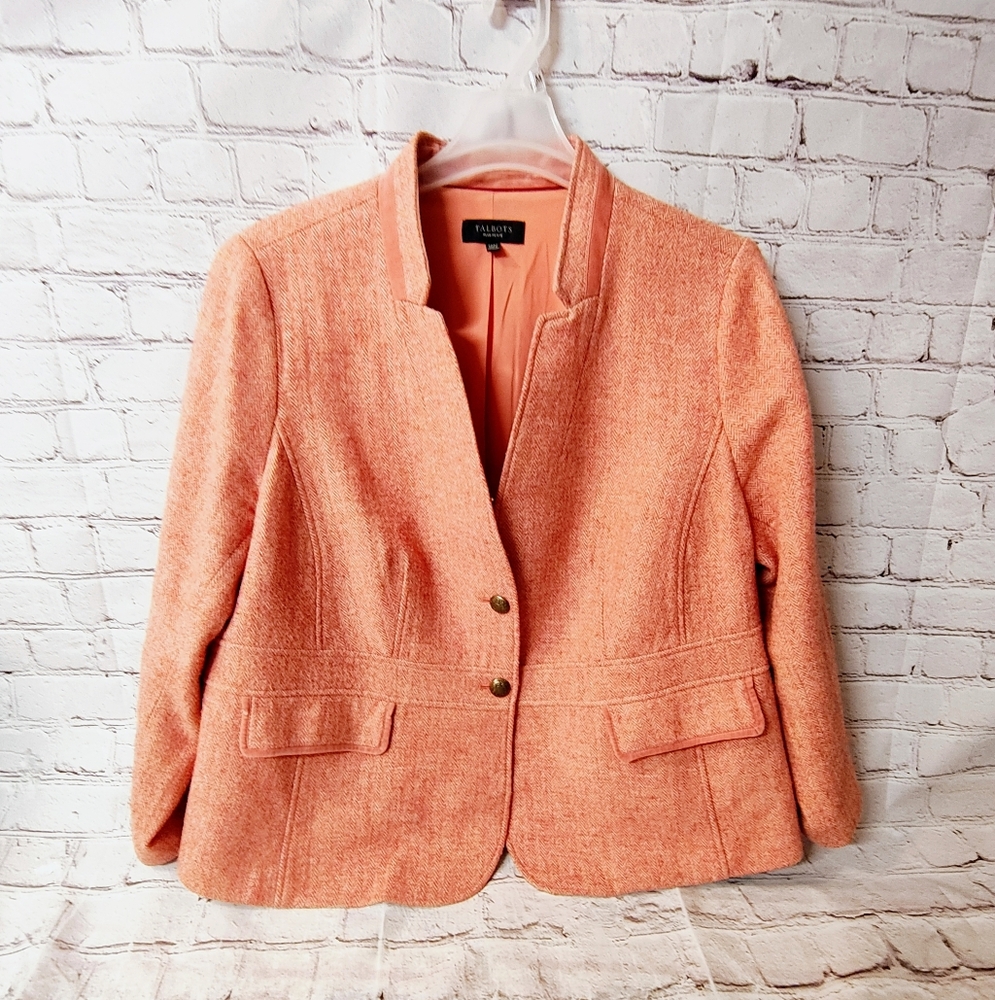 Talbots Classic Shetland Wool Blend Tweed Pink Blazer 22 WP Herringbone Plus Pet